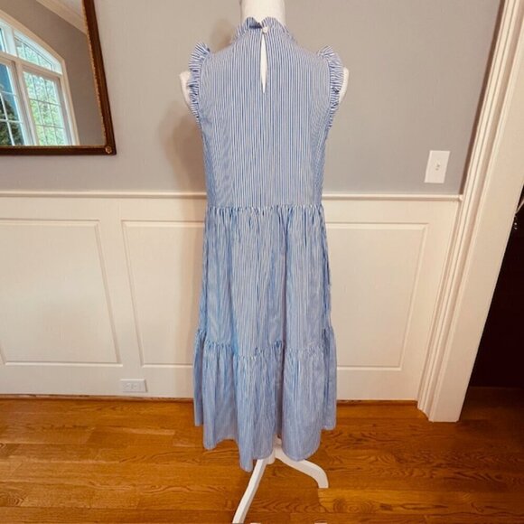 J. Crew Factory Tiered Ruffle Blue & White Stripe Midi Sundress 2 - Picture 6 of 7